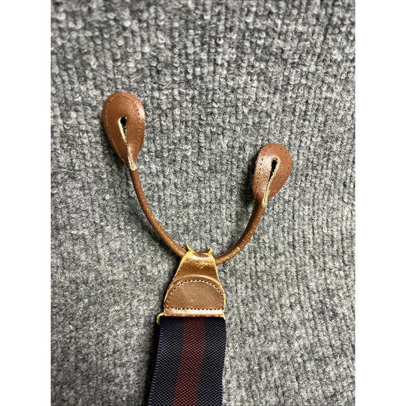 Vintage Brooks Brothers Burgundy & Navy Blue Striped Suspenders Leather - Picture 4 of 7
